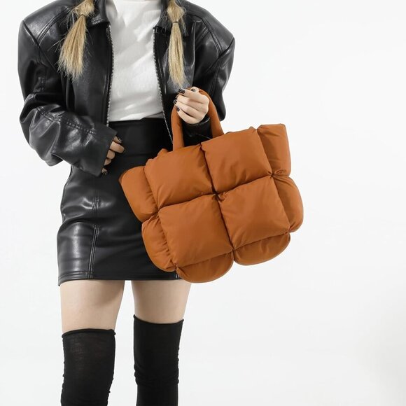 Women Puffer Tote Cotton Large Capacity Quilted Shoulder Handbag - Picture 3 of 7